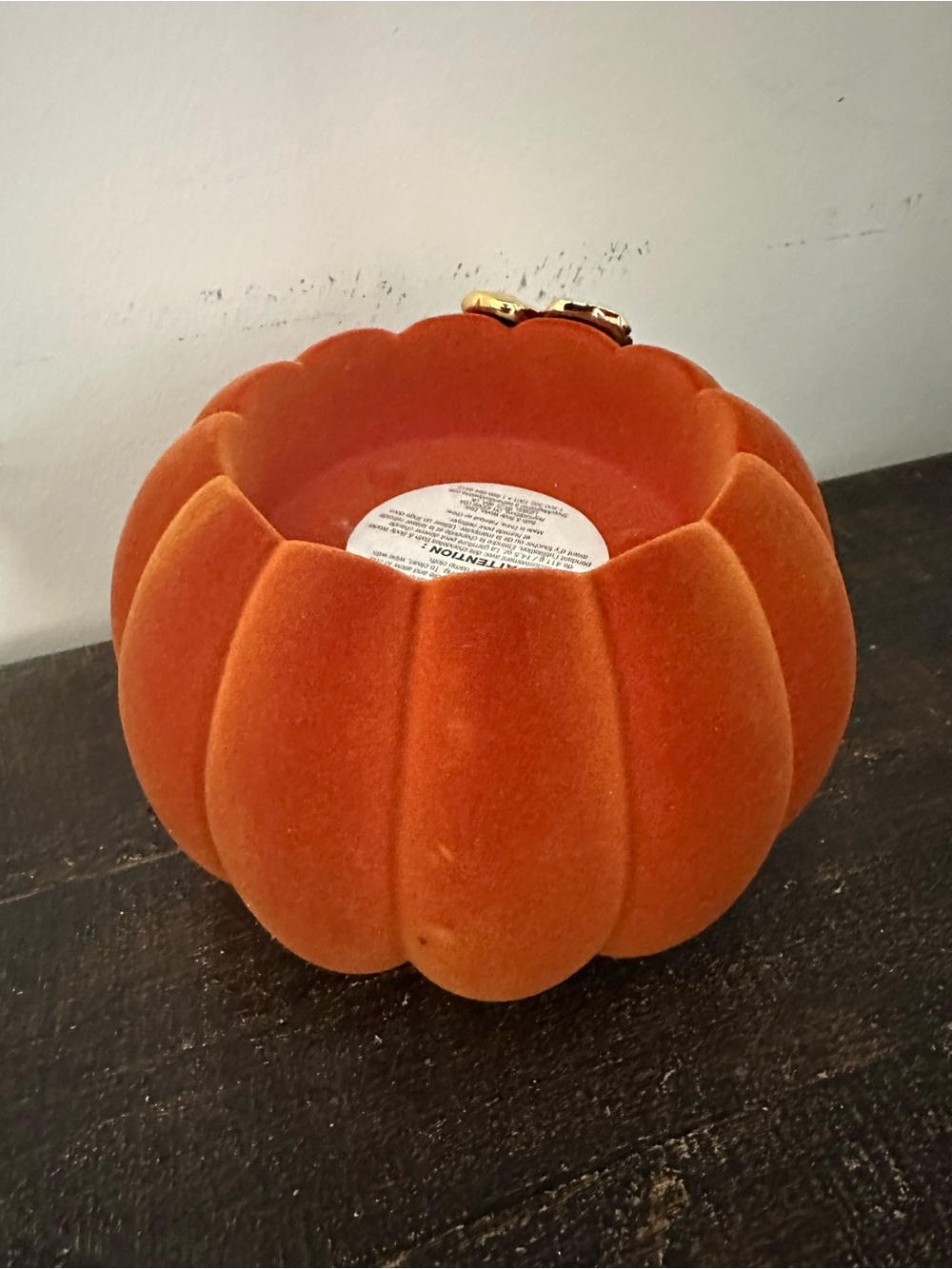 Bath & Body Works Orange Flocked Pumpkin 3 Wick Candle Holder - Picture 2 of 3